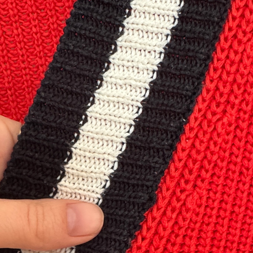 Mango Red V-Neck Sweater with Black and White Trim - Picture 4 of 4